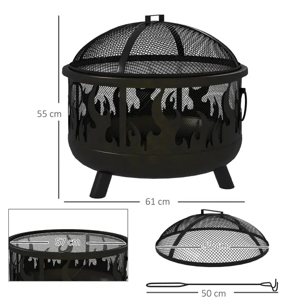 Outsunny Steel Fire Pit BBQ, with Poker - Black - 3