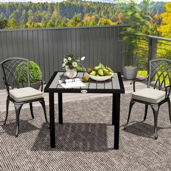 Outsunny Square Garden Dining Table with 5.4cm Parasol Hole, Slatted Top, Metal Frame, 86 x 86 x 71 cm, Light Grey - 7