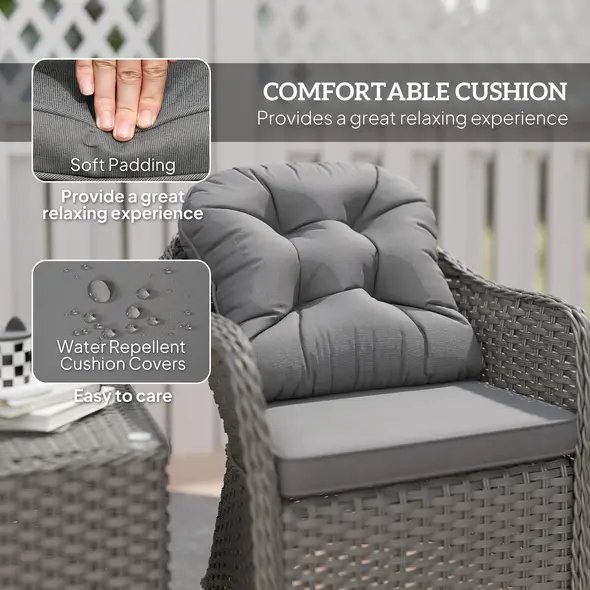 Outsunny Three-Piece Super Padded Rattan Set - Light Grey - 5