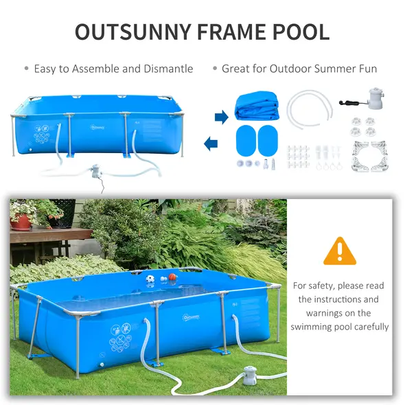 Outsunny Steel Frame Pool with Filter Pump, Filter Cartridge, Reinforced Sidewalls Rust Resistant Above Ground Swimming Pool 292 x 190 x 75cm, Blue - 7
