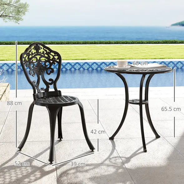 Outsunny Three-Piece Aluminium Floral Bistro Set - Black - 3