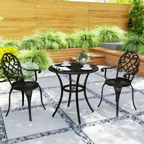 Outsunny Three-Piece Elegant Aluminium Garden Set - Black - 8