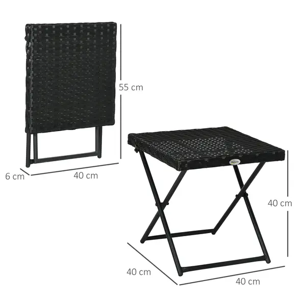 Outsunny Square PE Wicker Rattan Folding Table - Black - 3