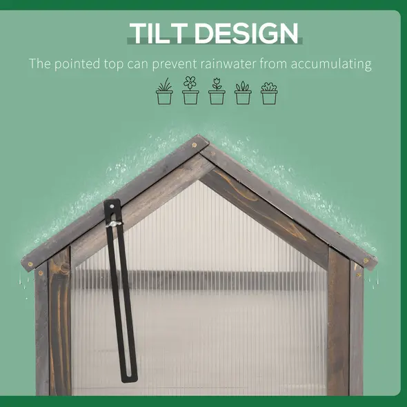 Outsunny Wooden Cold Frame Garden Polycarbonate Greenhouse with Openable Top Cover, Grow House for Flowers, Vegetables, Plants, 90 x 52 x 50cm, Grey - 6