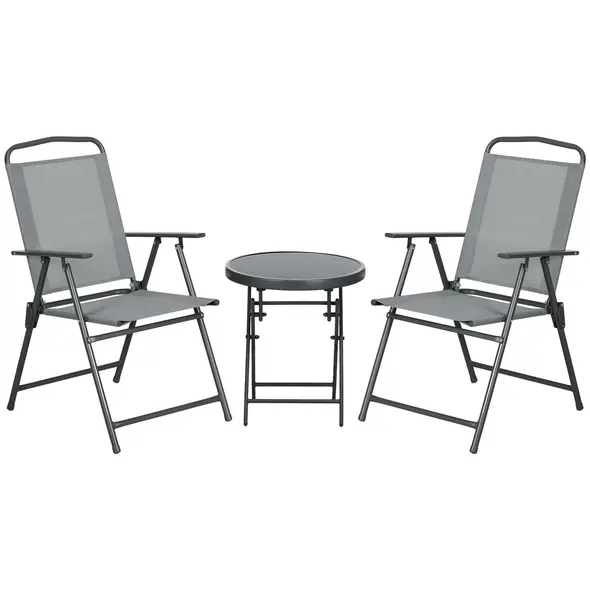 Outsunny Three-Piece Garden Seat Set, with Glass-Top Table - Light Grey - 1
