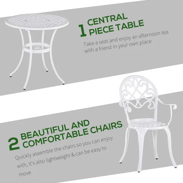Outsunny Three-Piece Elegant Aluminium Garden Set - White - 4