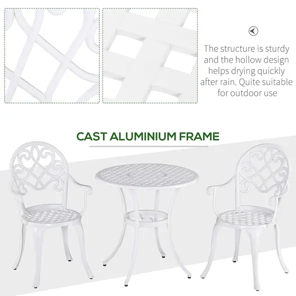 Outsunny Three-Piece Elegant Aluminium Garden Set - White - 5
