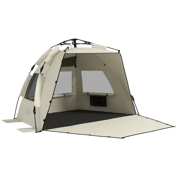 Outsunny Three-Man UPF15+ Beach Tent, with Extended Floor - Green - 1