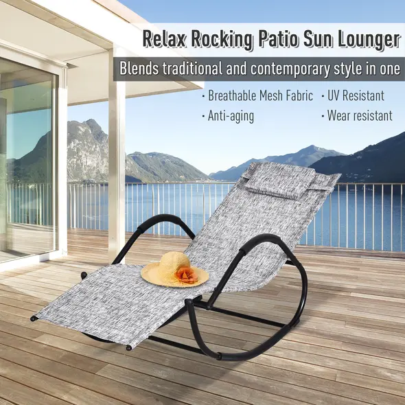 Outsunny Steel Frame Zero Gravity Rocking Lounge Chair w/ Pillow Grey - 4