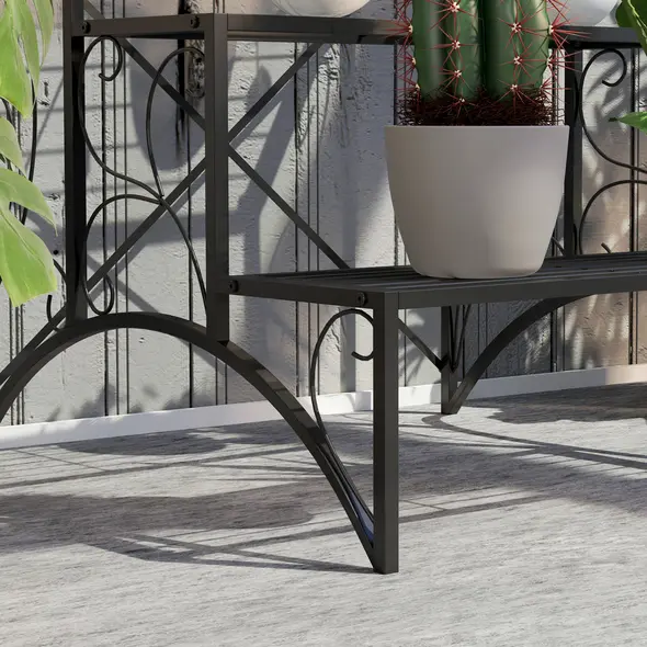 Outsunny Three-Tier Decorative Metal Plant Stand - Black - 9