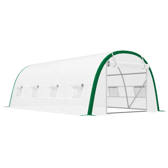 Outsunny Walk-in Polytunnel Greenhouse Tunnel Warm House Tent with Zipped Doors, 8 Mesh Windows, PE Cover, 6 x 3 m, White - 1