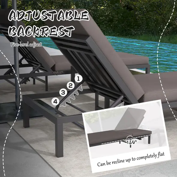 Outsunny Three-Piece Aluminium Lounger Set, with Reclining Backs - 4