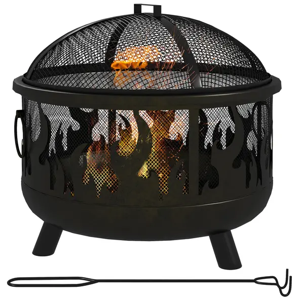Outsunny Steel Fire Pit BBQ, with Poker - Black - 1