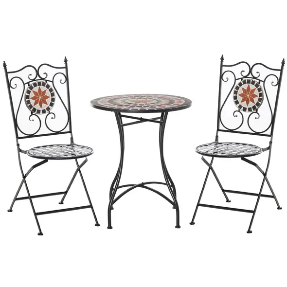 Outsunny Three-Piece Mosaic Bistro Table Set - Multicoloured - 1