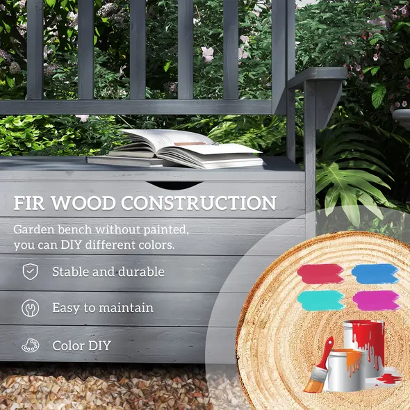 Outsunny Two-Seater Garden Storage Bench - Grey - 5