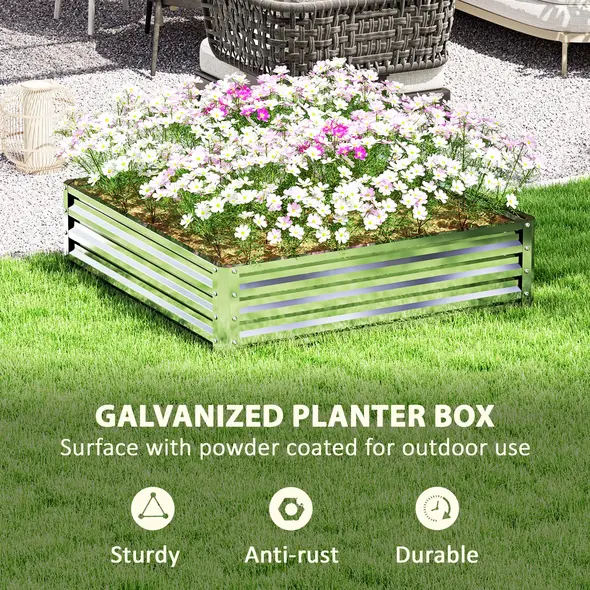 Outsunny Square Raised Garden Bed Box with Weatherized Steel Frame for Vegetables, Flowers, & Herbs, 120 x 120 x 30cm, Silver Tone - 5