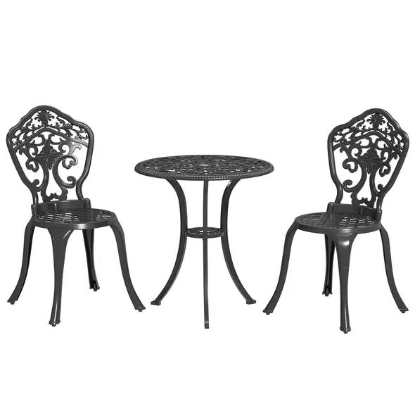 Outsunny Three-Piece Aluminium Floral Bistro Set - Black - 1