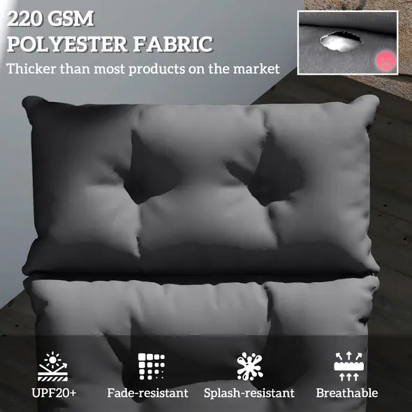 Outsunny Sun Lounger Cushions Only, 190x56x10cm Garden Lounge Chair Cushions, UPF20+ 220gsm Fabric, Thick Sunbed Replacement Pads with 6 Ties, Dark Grey - 4