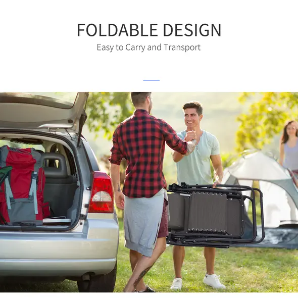 Outsunny Zero Gravity Chair Set of 2, Metal Frame Texteline Armchair Outdoor Folding and Reclining Sun Lounger with Head Pillow for Patio Decking Gardens Camping, Grey - 7