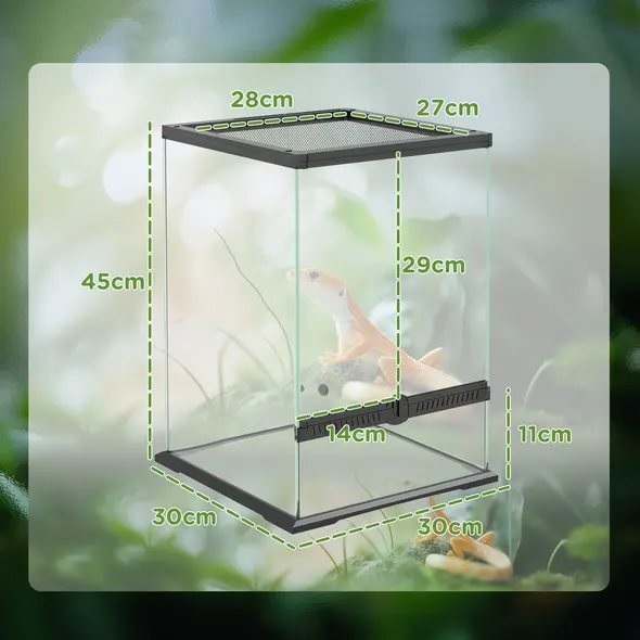 PawHut 40L Vivarium for Lizards, Frogs, Snakes, Turtles, Tortoises w/ Anti-Escape Design, Ventilation - 3