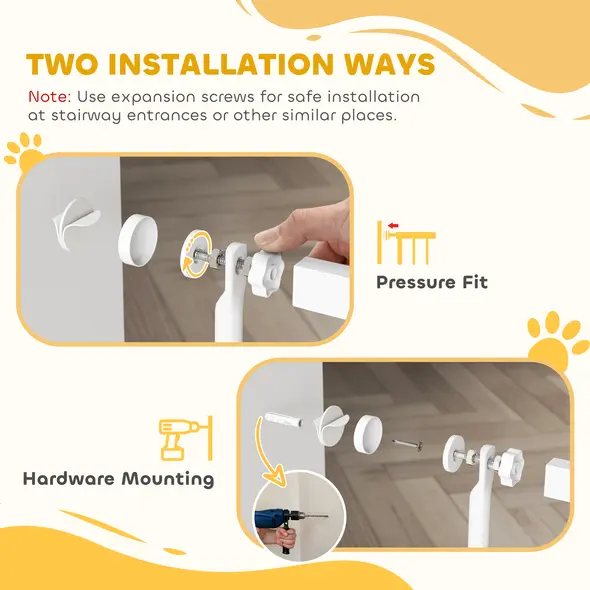 PawHut 180cm Extra Tall Pet Gate with 3.5 cm Narrow Gap, Pressure Mounted No Drilling Cat Gate for Doorways, 76-104cm Width - 8