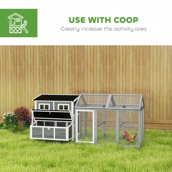 PawHut 2-Piece Wooden Chicken Coop and Run Set, Poultry Run Cage with Nesting Box, Slide-Out Tray, Roof, Perch - 6