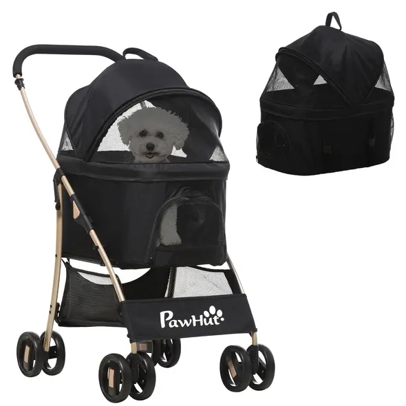 PawHut 3 In 1 Detachable Pet Stroller, for Extra Small and Small Dogs - Black - 1