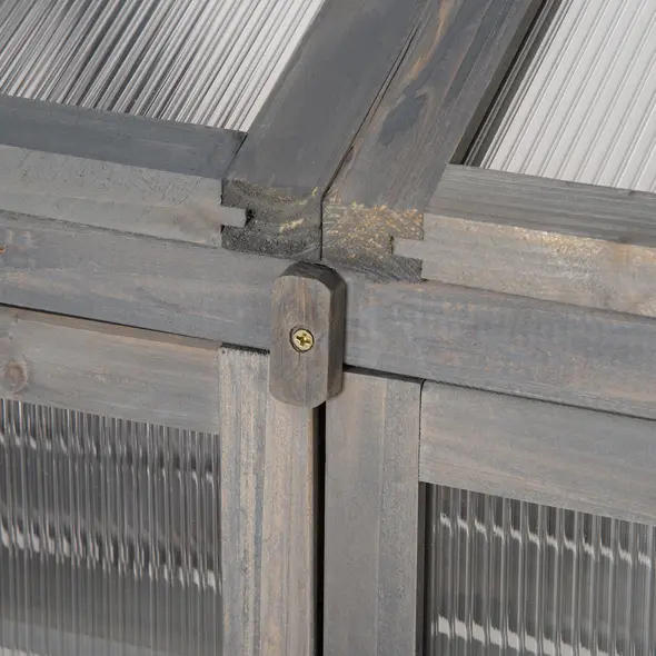 Outsunny Wooden Cold Frame Polycarbonate Greenhouse with Openable Top Cover and Double Door, Grow House for Flower, Vegetable and Plants, 70 x 50 x 120cm, Grey - 7