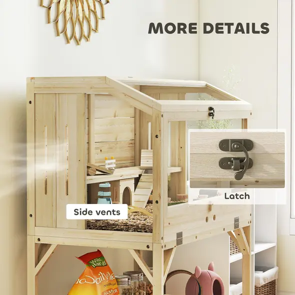 PawHut 2 Tier Wooden Hamster Cage with Shelf and Openable Top - 8