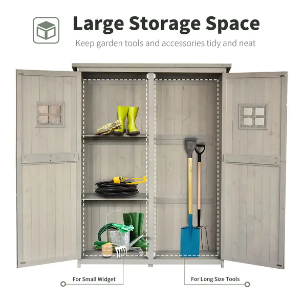 Outsunny Wooden Garden Shed with Two Windows, Tool Storage Cabinet, Outdoor Double Door Organizer 127.5L x 50W x 164H cm, Grey - 5