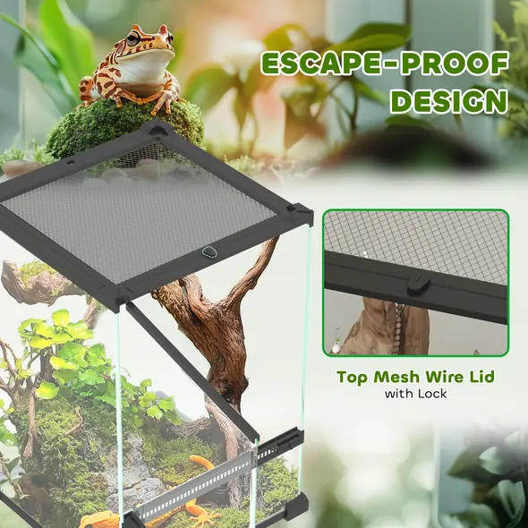 PawHut 12L Vivarium for Lizards, Frogs, Snakes, Turtles, Tortoises w/ Anti-Escape Design, Ventilation - 6