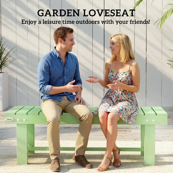 Outsunny Wooden Garden Bench, Backless Outdoor Loveseat with Slatted Seat, Light Green - 4