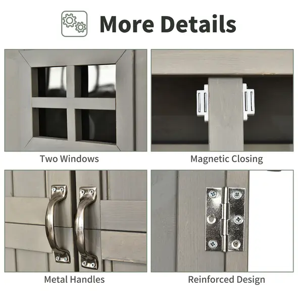 Outsunny Wooden Garden Shed with Two Windows, Tool Storage Cabinet, Outdoor Double Door Organizer 127.5L x 50W x 164H cm, Grey - 6