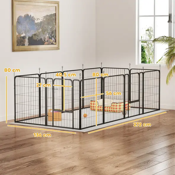 PawHut 12-Panel Solid Dog Playpen with Doors, for Medium Dogs, 80cm High, Black - 3