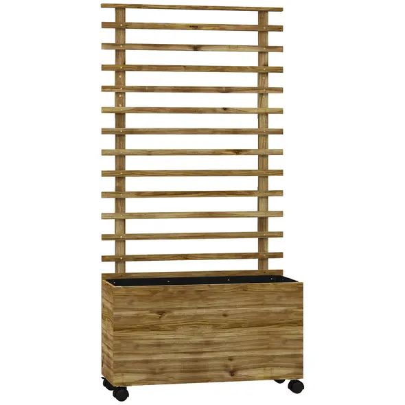 Outsunny Wooden Raised Planter, with Back Trellis - Natural Finish - 1