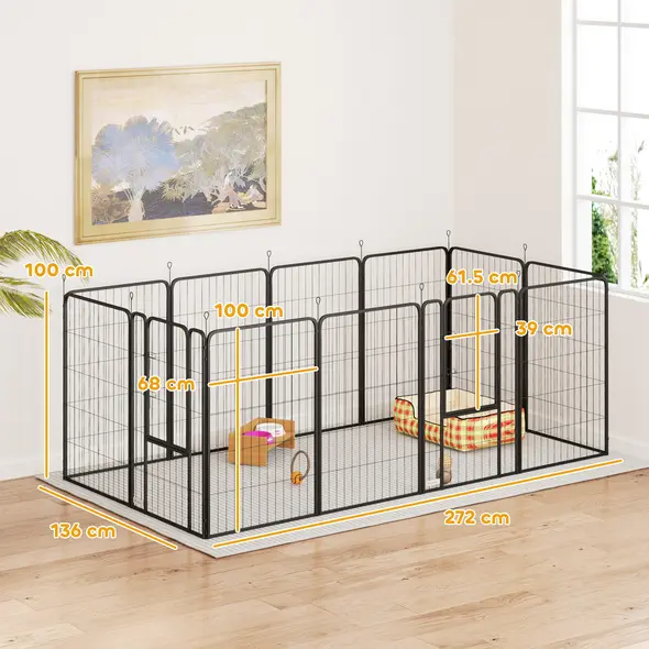 PawHut 12-Panel Solid Dog Playpen with Doors, for Large Dogs, 100cm Tall, Black - 3