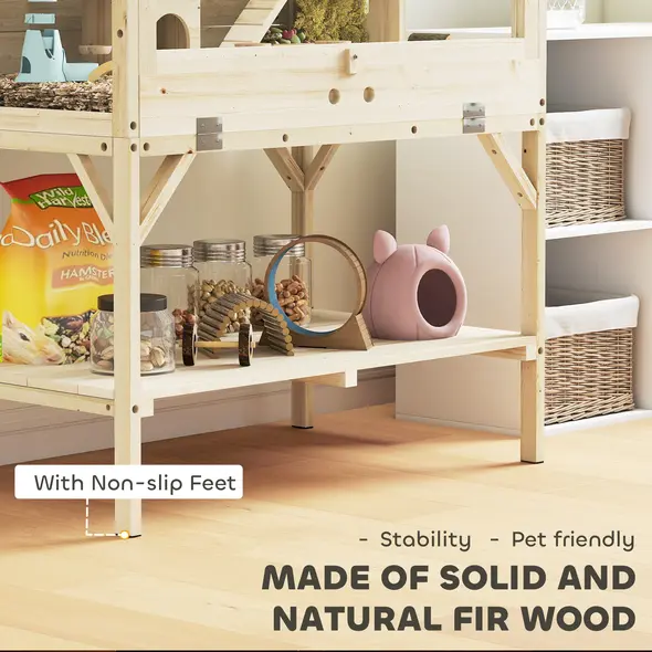 PawHut 2 Tier Wooden Hamster Cage with Shelf and Openable Top - 7