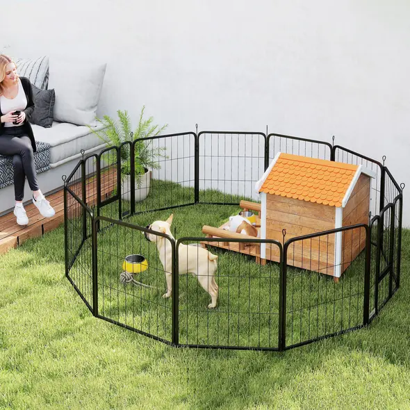 PawHut 12-Panel Solid Dog Playpen with Doors, for Medium Dogs, 80cm High, Black - 8