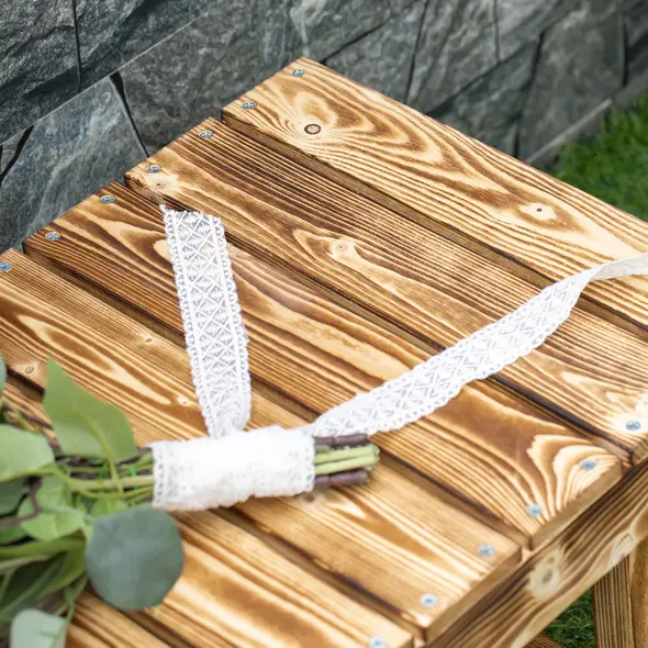 Outsunny Wooden Garden Benches, 2 Seater Outdoor Benches, Fir Wood Backless Patio Loveseat with Slatted Seat for Park, 110 x 38 x 35 cm, 5 Pieces, Carbonised - 7