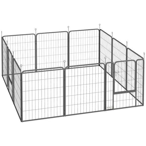 PawHut 12-Panel Solid Dog Playpen with Doors, for Medium Dogs, 80cm High, Black - 1