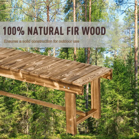 Outsunny Wooden Garden Benches, 2 Seater Outdoor Benches, Fir Wood Backless Patio Loveseat with Slatted Seat for Park, 110 x 38 x 35 cm, 3 Pieces, Carbonised - 4