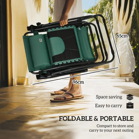 Outsunny Zero Gravity Lounger Chair, Folding Reclining Patio Chair with Shade Cover, Padded Seat, Cup Holder, Soft Cushion and Headrest for Poolside, Camping, Green - 7