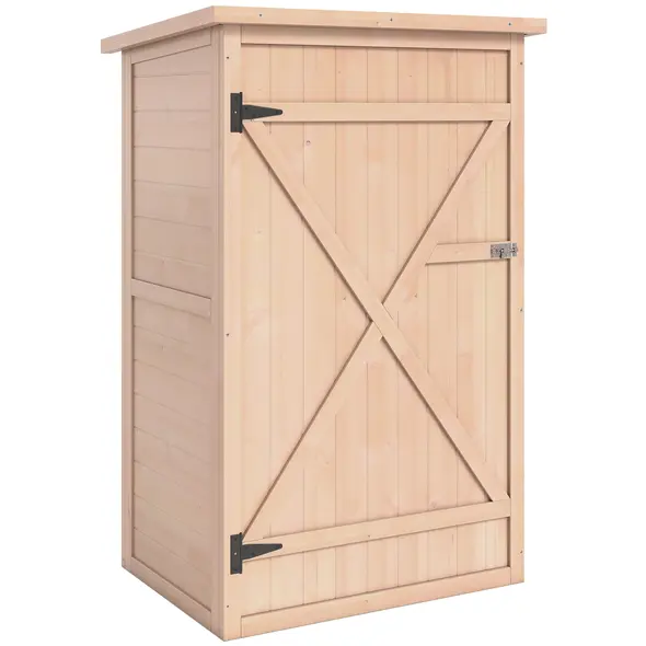 Outsunny Wooden Small Shed, Garden Storage Shed with Shelves and Bolt Latch, 75L x 56W x115H cm, Natural - 1