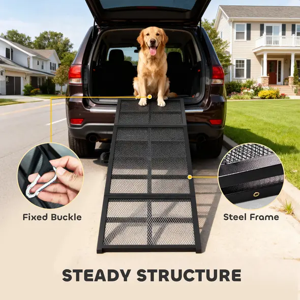 PawHut 191 x 20cm Dog Ramp for Car, Extra Long Pet Stairs with Non-Slip Surface, for Large Dogs, Black - 6