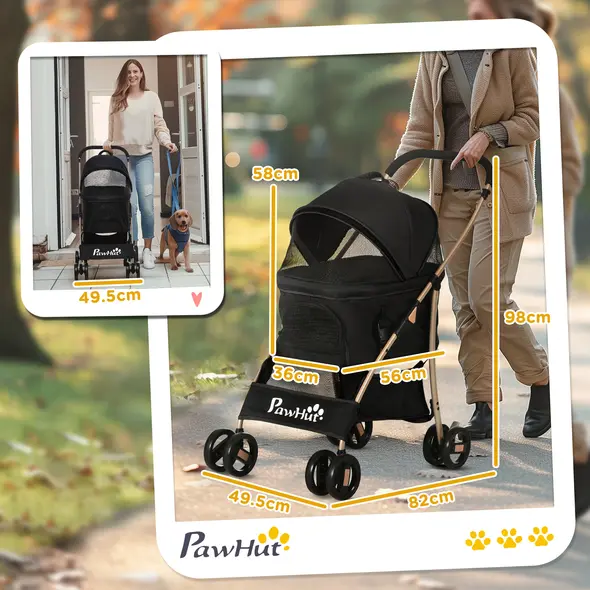 PawHut 3 In 1 Detachable Pet Stroller, for Extra Small and Small Dogs - Black - 3