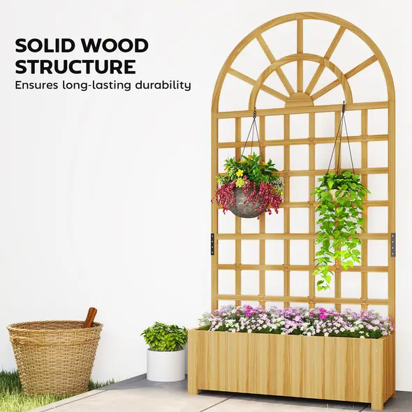 Outsunny Wooden Raised Planter with Trellis, Raised Bed for Garden with Lattice and Drainage Holes for Climbing Plants - 7