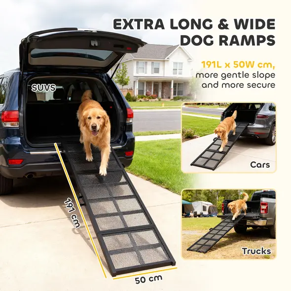 PawHut 191 x 20cm Dog Ramp for Car, Extra Long Pet Stairs with Non-Slip Surface, for Large Dogs, Black - 4