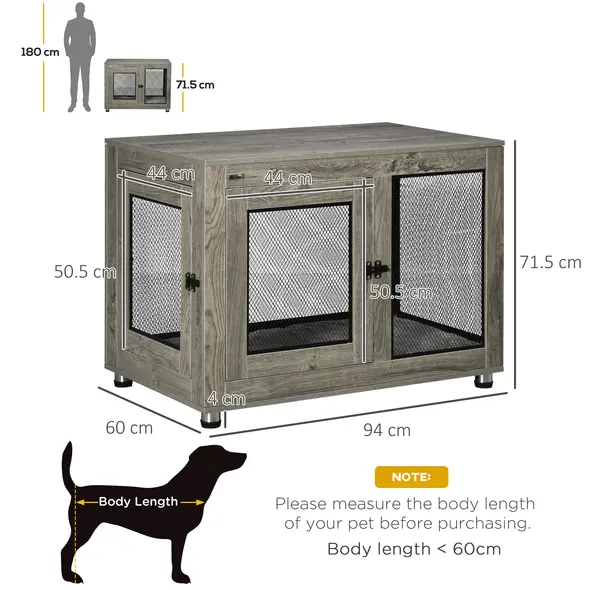 PawHut 2-in-1 Dog Cage & Side Table, with Two Doors, Cushion, for Large Dogs - 3