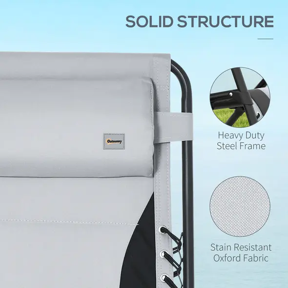 Outsunny Zero Gravity Lounger Chair Set of 2, Folding Reclining Patio Chair with Padded Seat, Cup Holder, Soft Cushion and Headrest for Poolside, Camping, Grey - 6