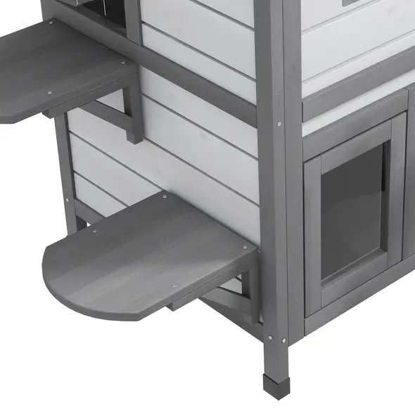 PawHut 2-Story Indoor or Outdoor Cat House W/ Escape Door, Cat Shelter, White - 9